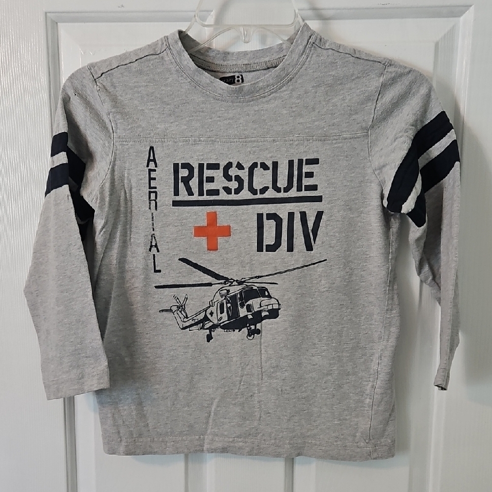 Crazy 8 Gray and Black Long Sleeve Rescue Tee Size         Small (5-6)